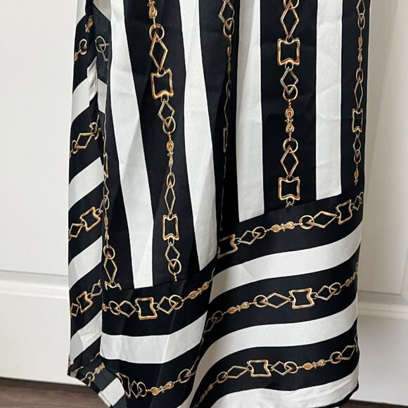 ASOS Black White Stripe Gold Chain Wrap Midi Long Skirt Size 2 - Picture 8 of 13